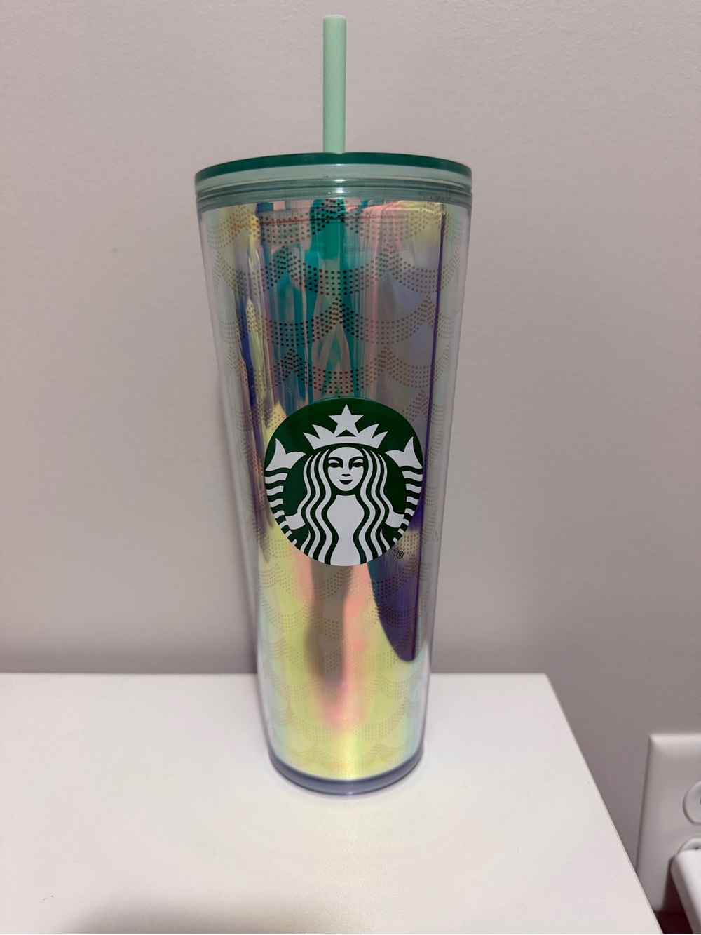 Starbucks Iridescent Tumbler with Green Logo and Mint Lid